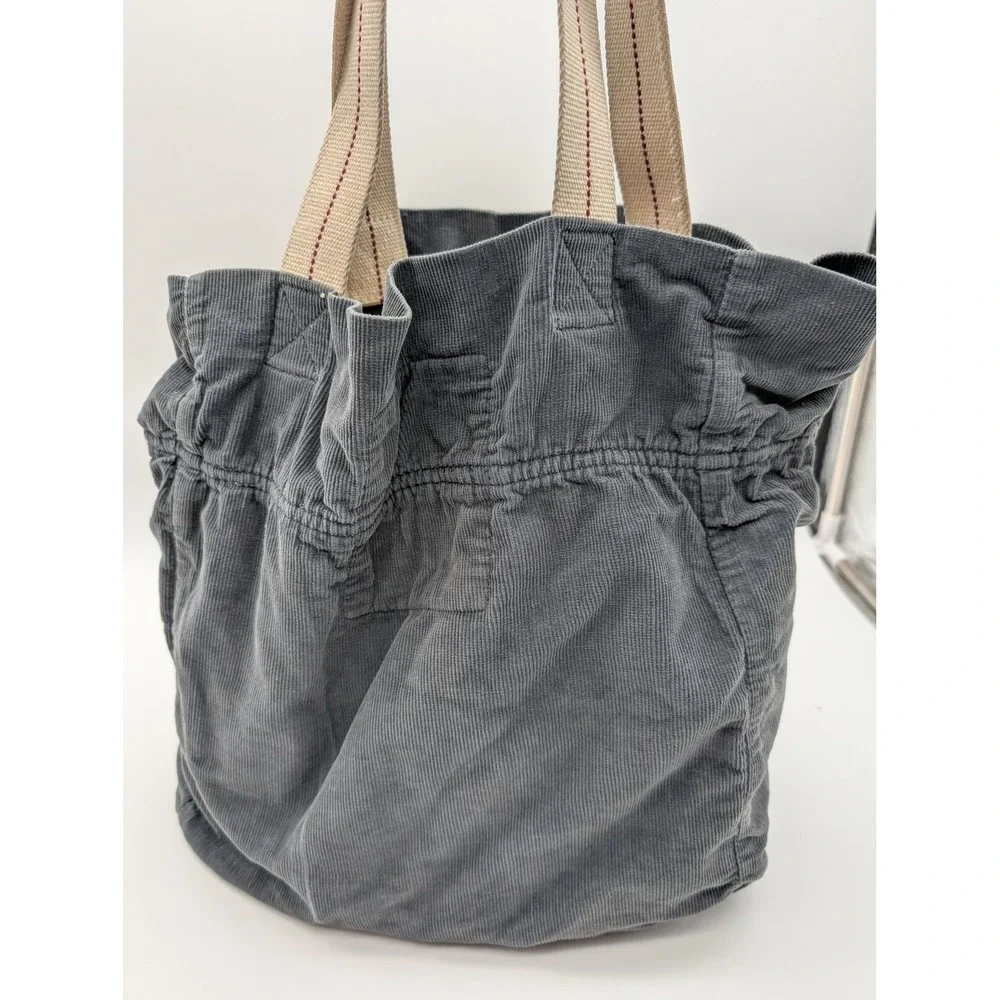 Hollister California Grey Corduroy Tote Bag Canvas Logo Patch Cinched Top